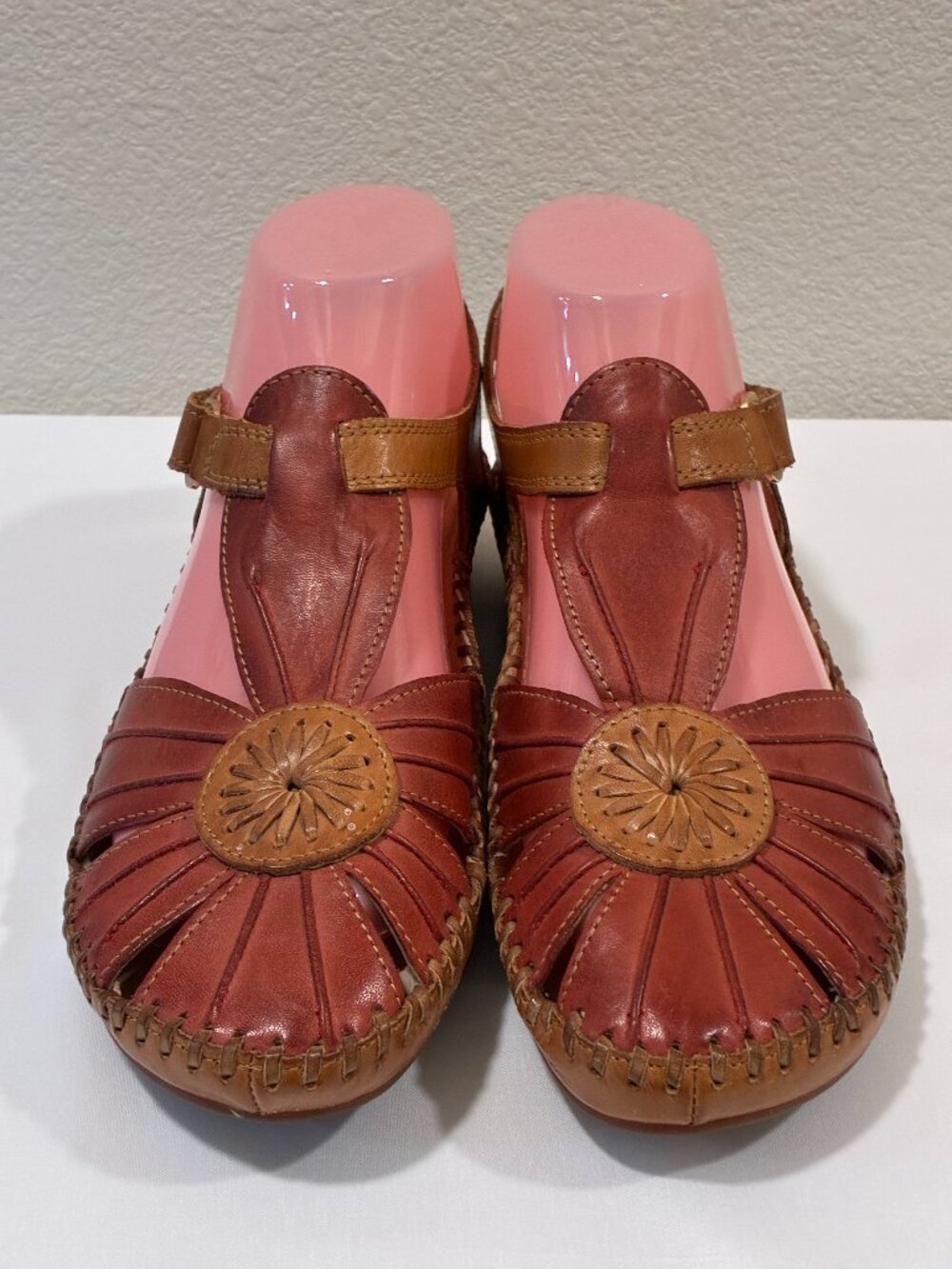 Pikolinos Puerto Vallarta Leather T-Strap Brown Tan Huarache Sandals 7.5 - 8 EUC